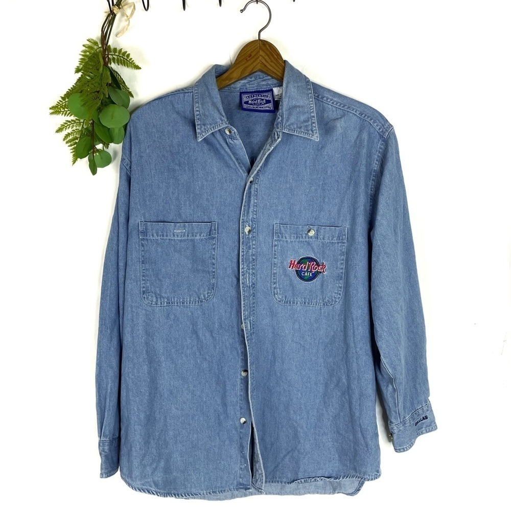 Vintage Hard Rock Cafe Dallas Denim Long Sleeve Button Down Shirt